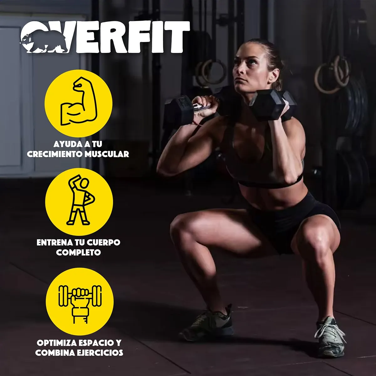 OVERFIT - Mancuerna Hexagonal 5Kg Acero y Caucho Overfit