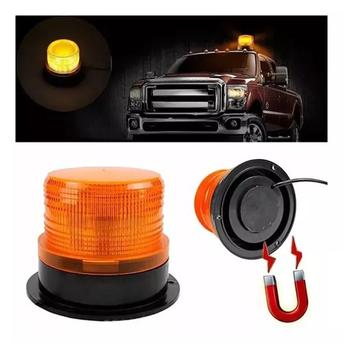 GENERICO - Baliza Led Ambar 12v-24v Estroboscopica Con Iman