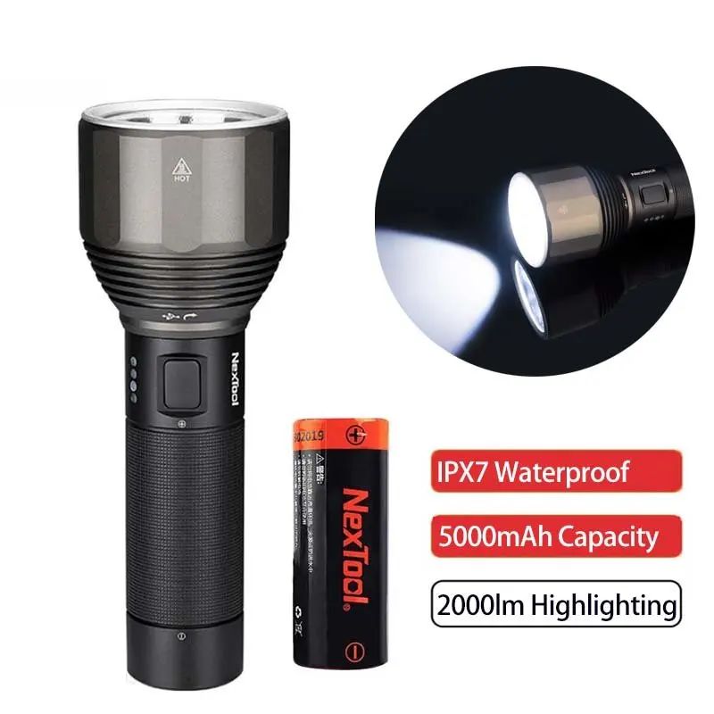 GENERICO - Linterna Aluminio Nextool 2000 Lumenes 380 Mts Recargable USB