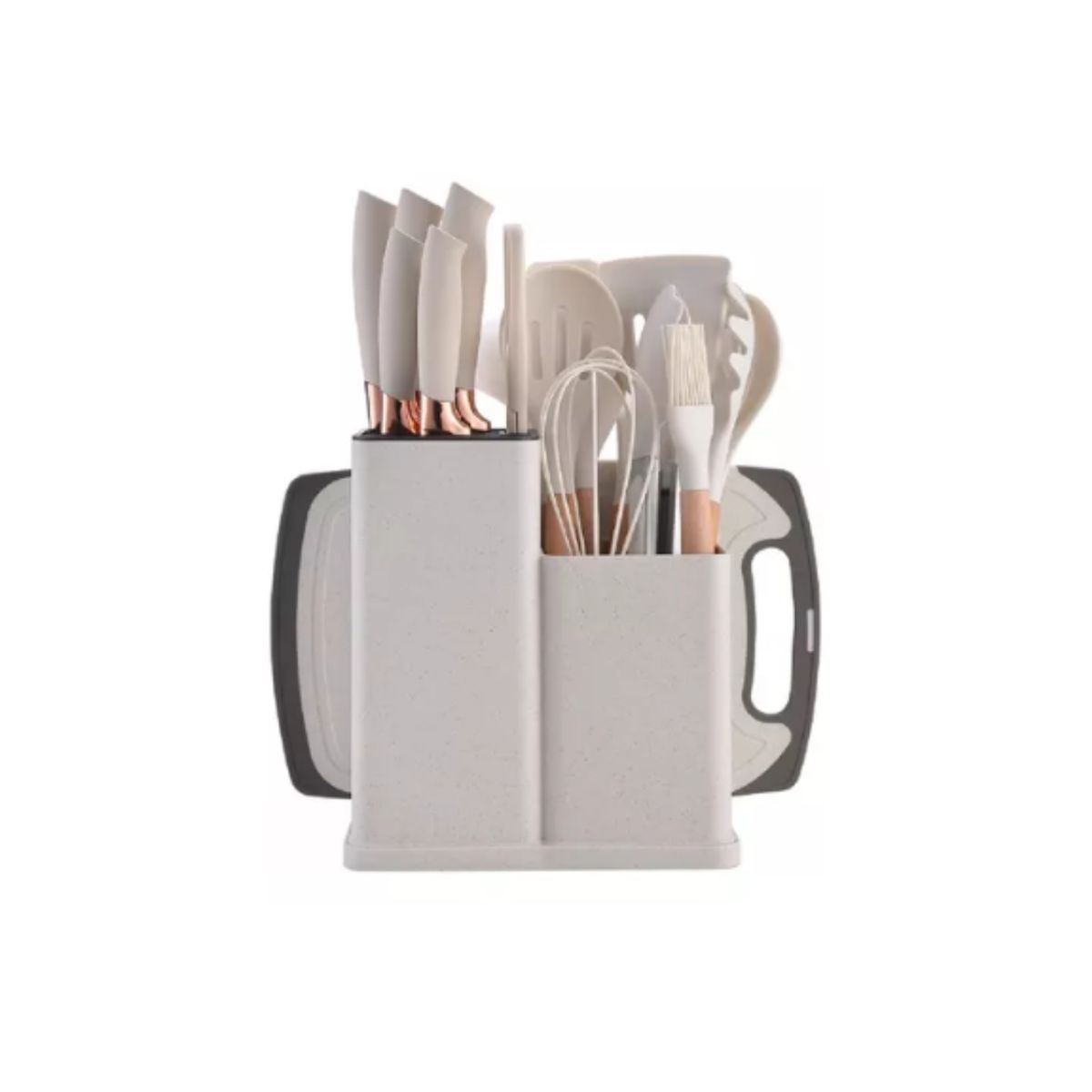 CRUSEC - Juego Utensilios 19 Piezas Silicona Antiadherente de Cocina Blanco