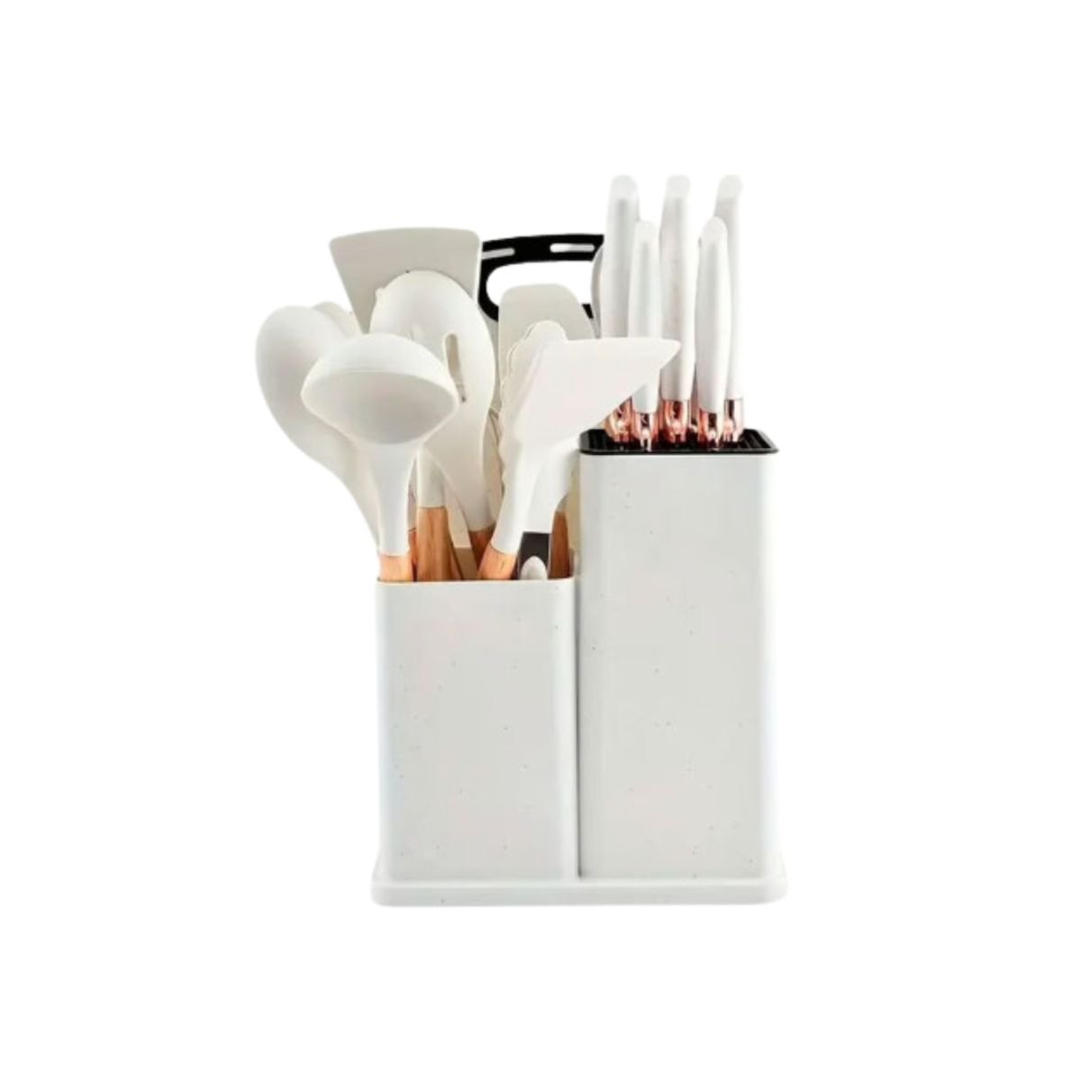 CRUSEC - Juego Utensilios 19 Piezas Silicona Antiadherente de Cocina Blanco