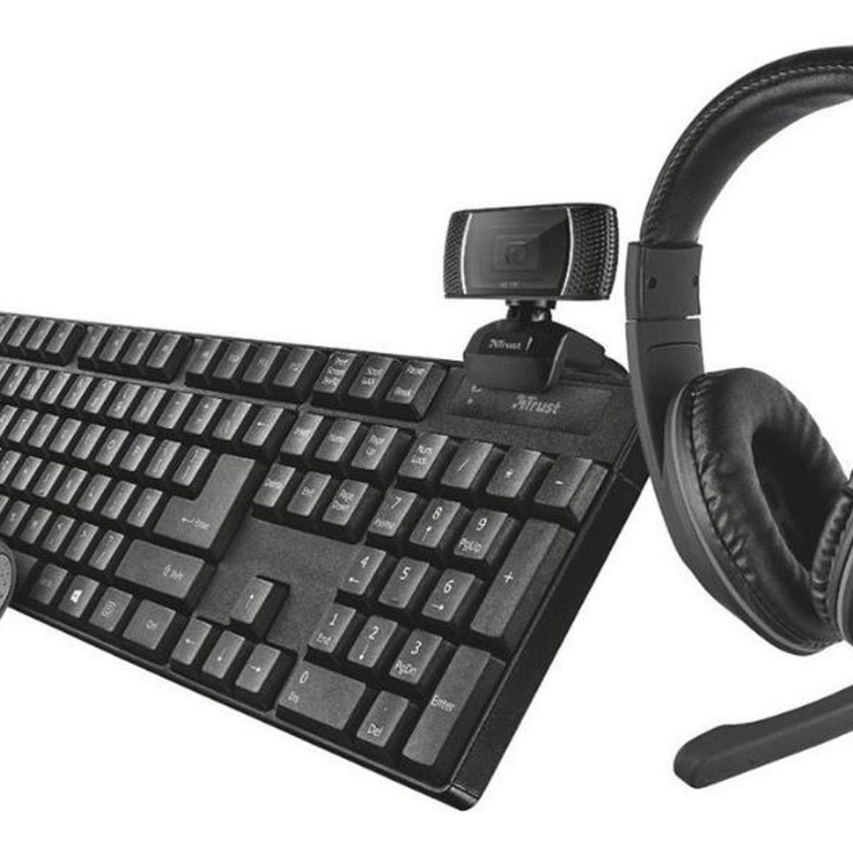 TRUST - Kit 4 En 1 Teletrabajo Audifonos Teclado Mouse Webcam Trust