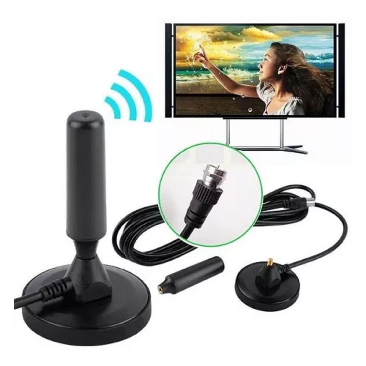 GENERICO - Antena Tv Digital Abierta Hd  de Interior 360 Coaxial