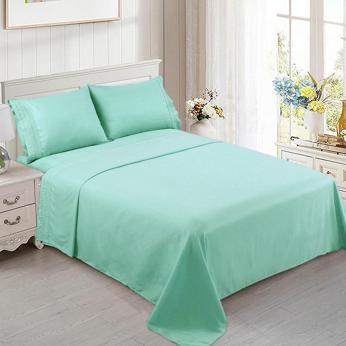 ANGELES DEL HOGAR - Juego De Sabanas Algodón 200 Hilos bordada 2 plazas