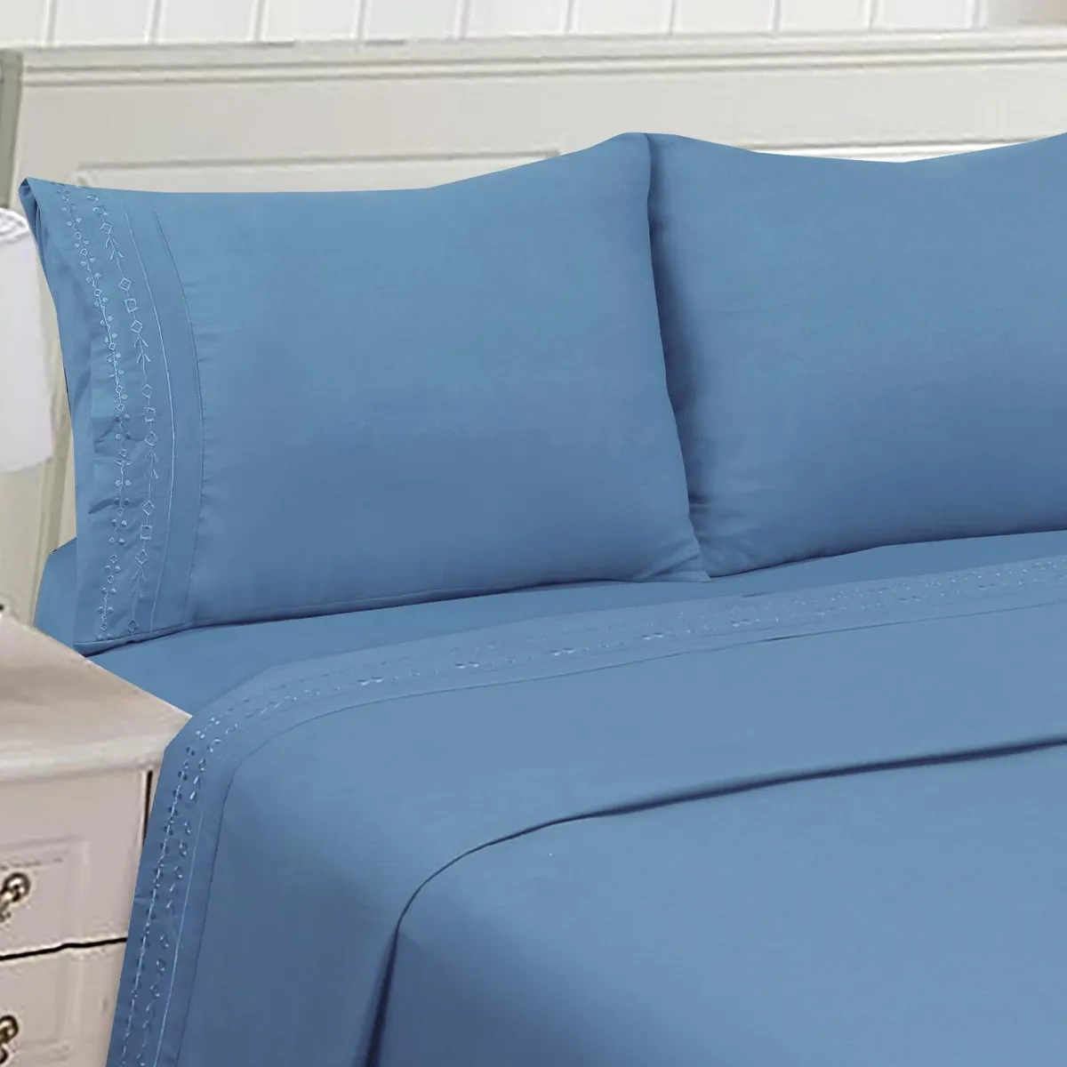 ANGELES DEL HOGAR - Juego De Sabanas Algodón 200 Hilos bordada plaza y media