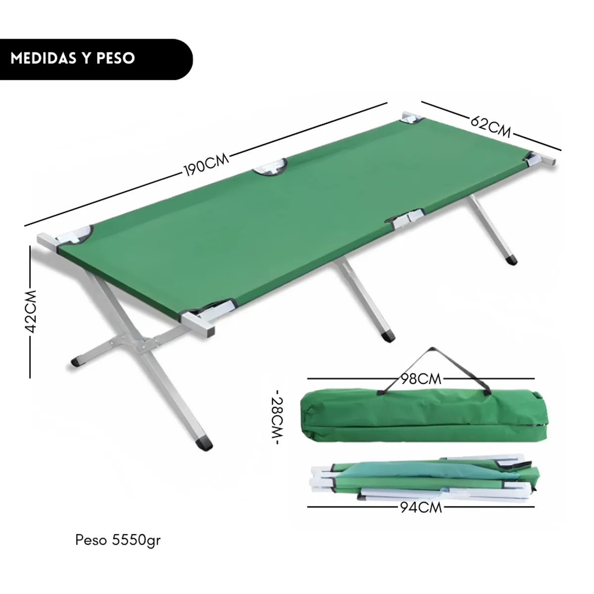 GENERICO - Catre Cama Campaña Camping Plegable Portátil Outdoor Militar