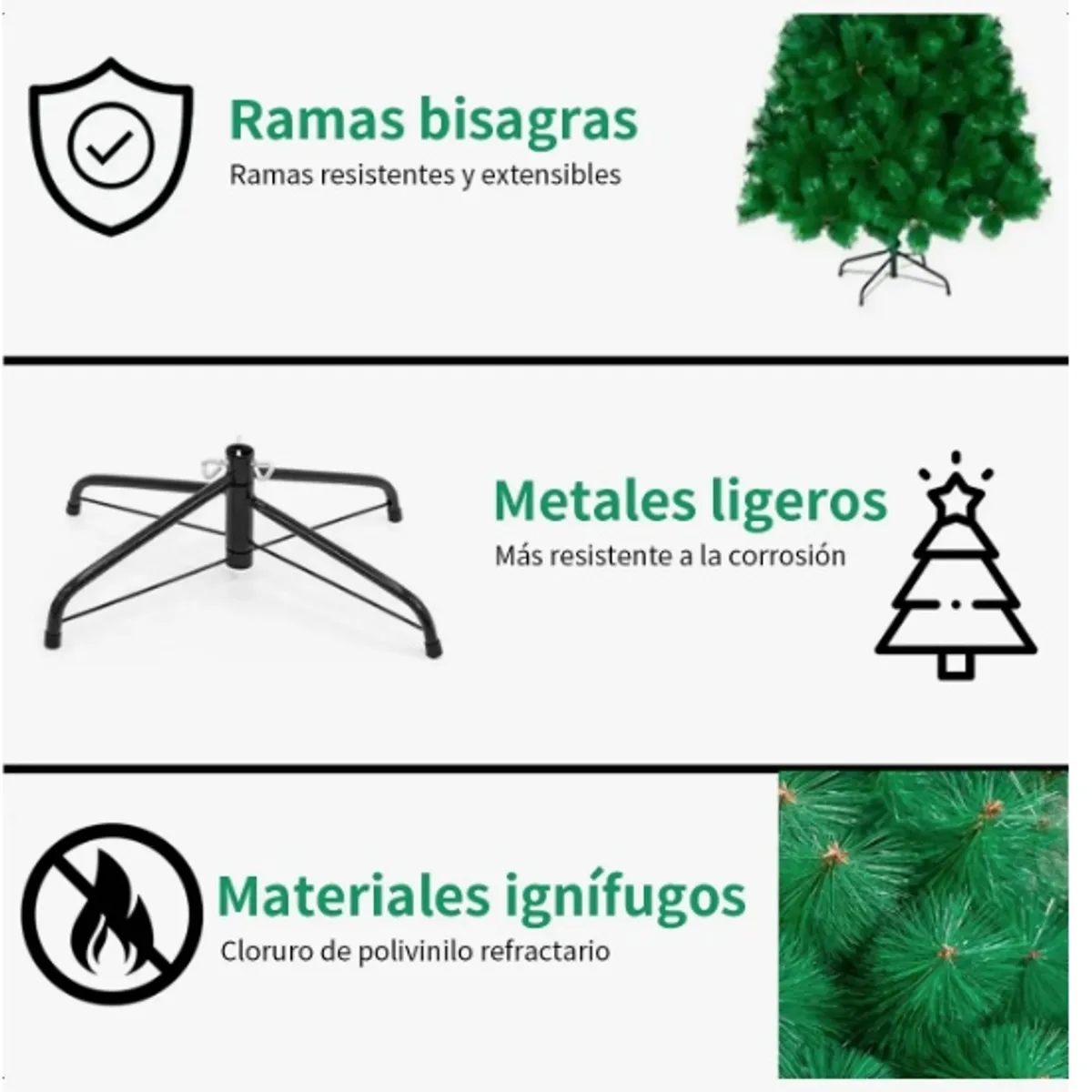 GENERICO - Árbol de Navidad 1.80 mts con Luces Multicolor