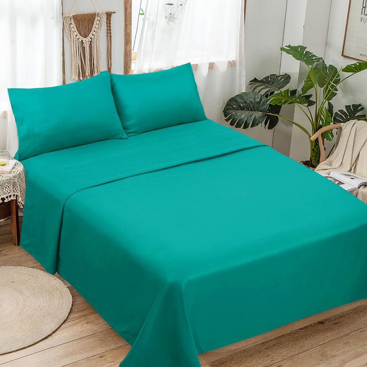 ANGELES DEL HOGAR - Juego De Sabanas Algodón 200 Hilos lisas  2 plazas