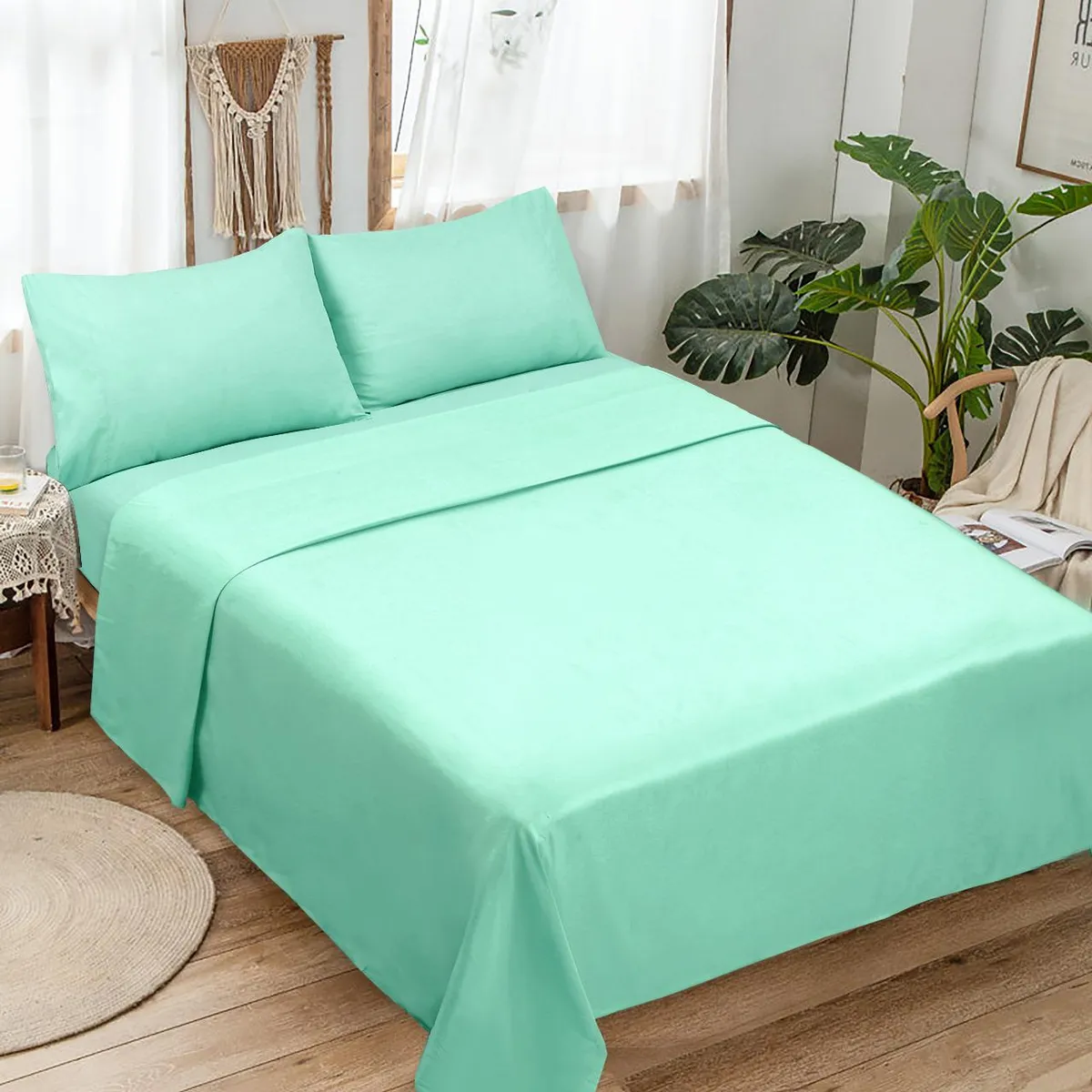 ANGELES DEL HOGAR - Juego De Sabanas Algodón 200 Hilos lisas  2 plazas