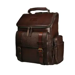CRAFTMEN - Mochila 100% Cuero Genuino Insignia color Café