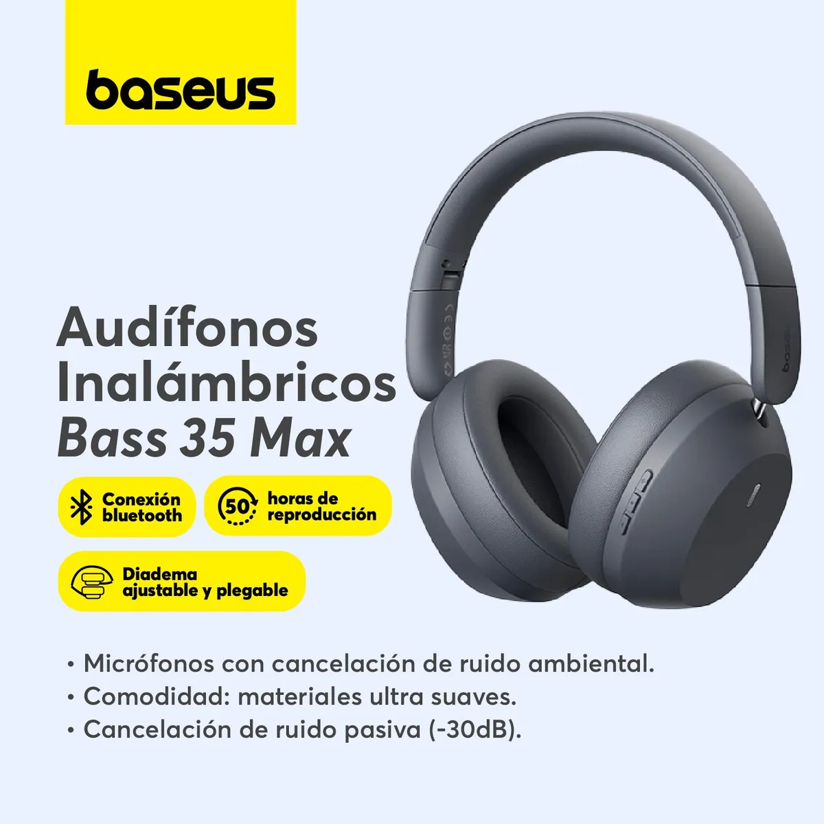 BASEUS - Audifono Inalambrico Baseus Bass 35 Max Gris