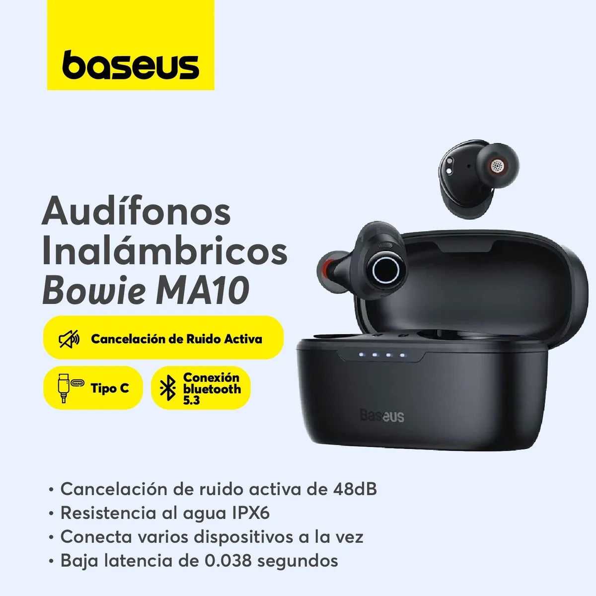 BASEUS - Audifono inalámbrico Baseus Bowie MA10 Con Cancelación de Ruido Negro