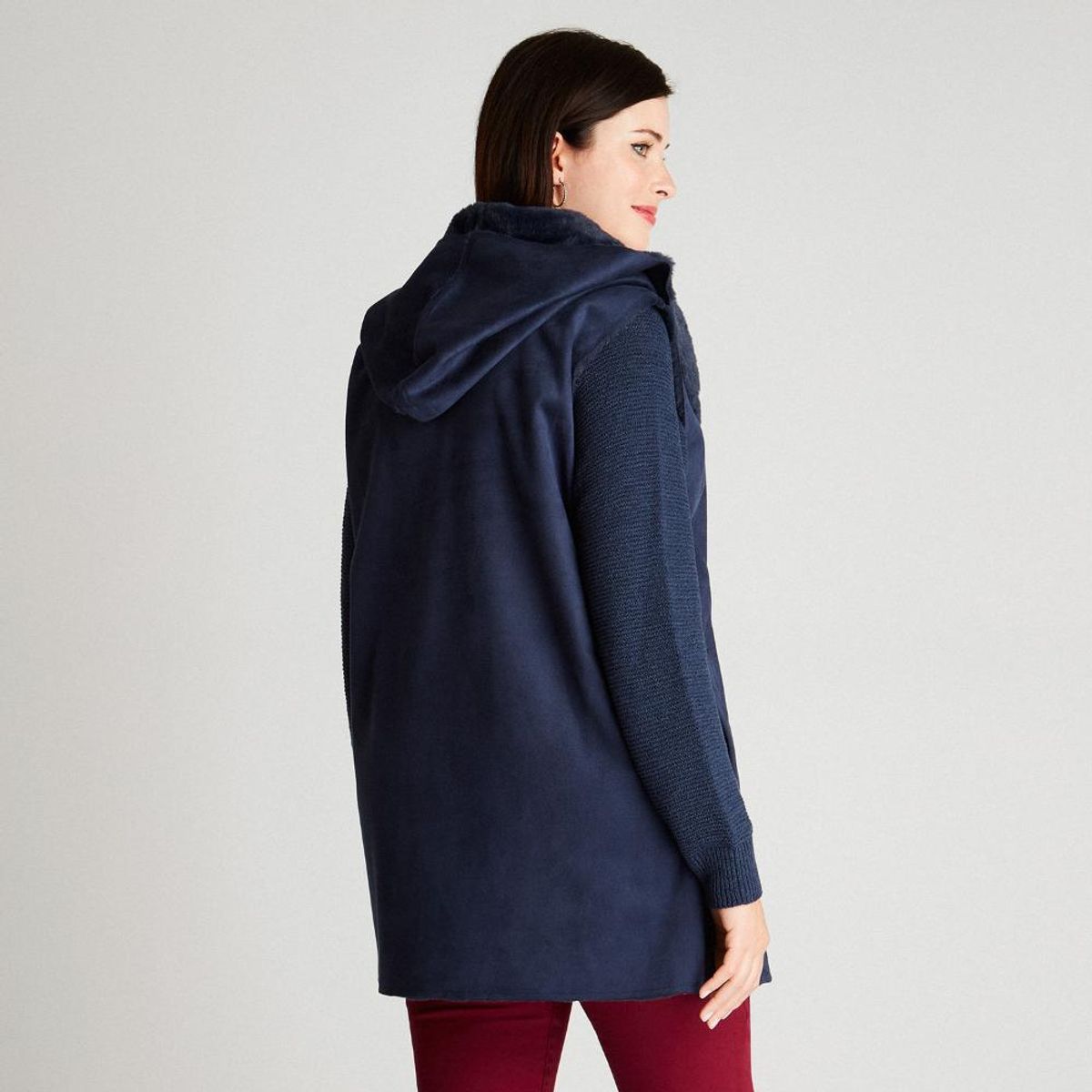 CURVI - Chaqueta Bonded Azul Sin Manga Con Gorro CURVI