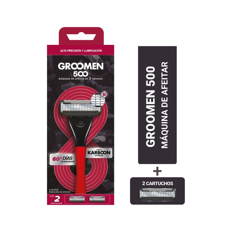 GROOMEN - Máquina Afeitar Groomen 500 + 2 Cartuchos De 5 Navajas