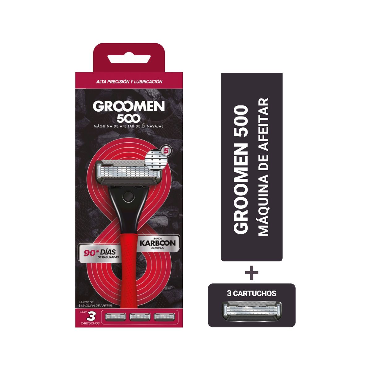 GROOMEN - Máquina Afeitar Groomen 500 + 3 Cartuchos De 5 Navajas