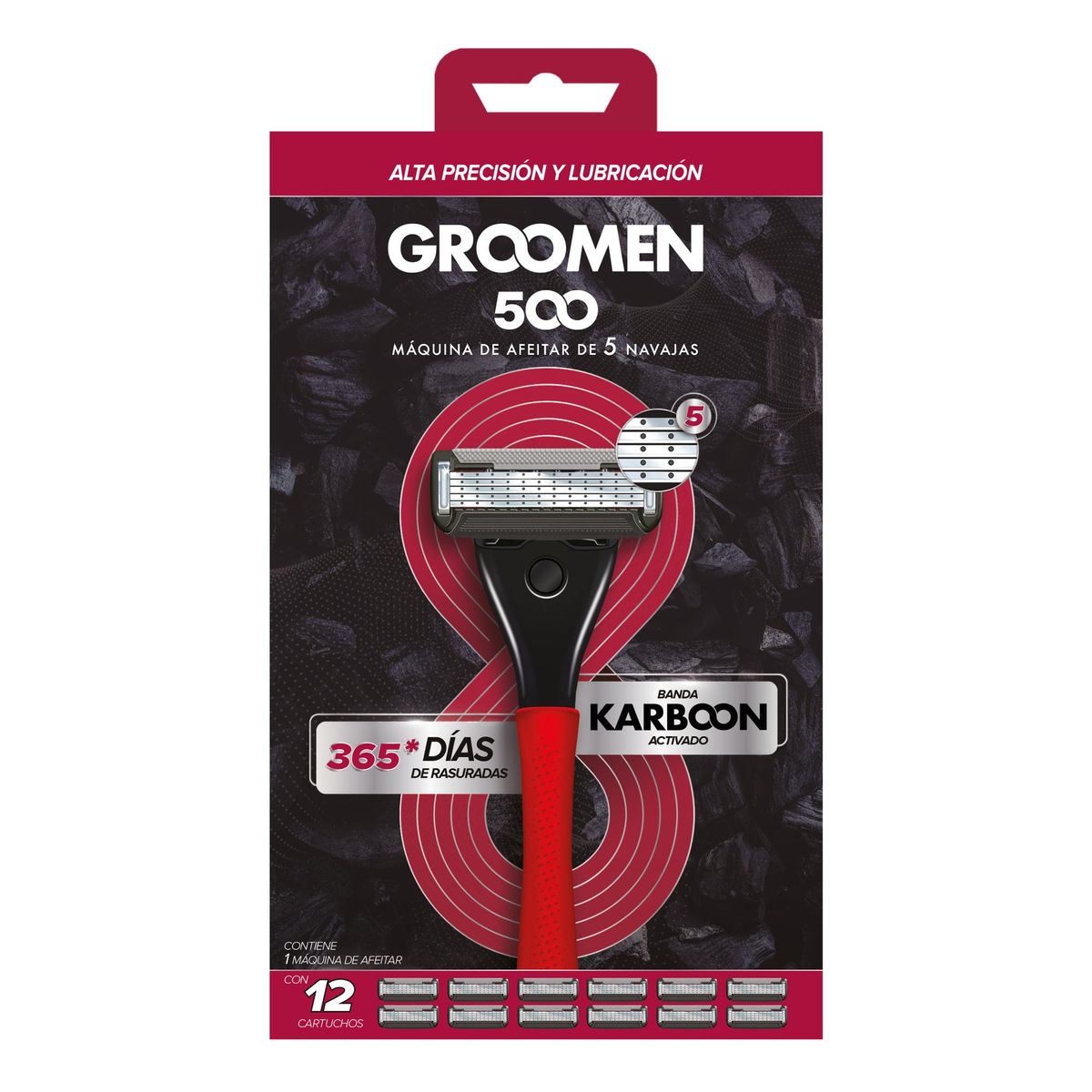 GROOMEN - Máquina Afeitar Groomen 500 + 12 Cartuchos De 5 Navajas