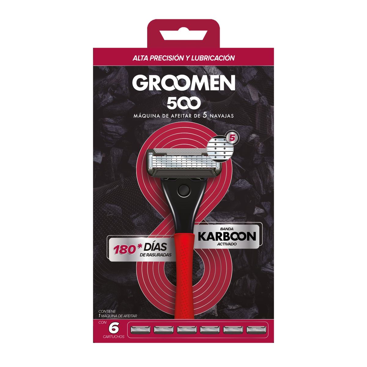 GROOMEN - Máquina Afeitar Groomen 500 + 6 Cartuchos De 5 Navajas
