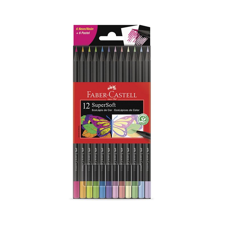 FABER-CASTELL - Lápices de Color Supersoft Faber-Castell x12 NeónPastel
