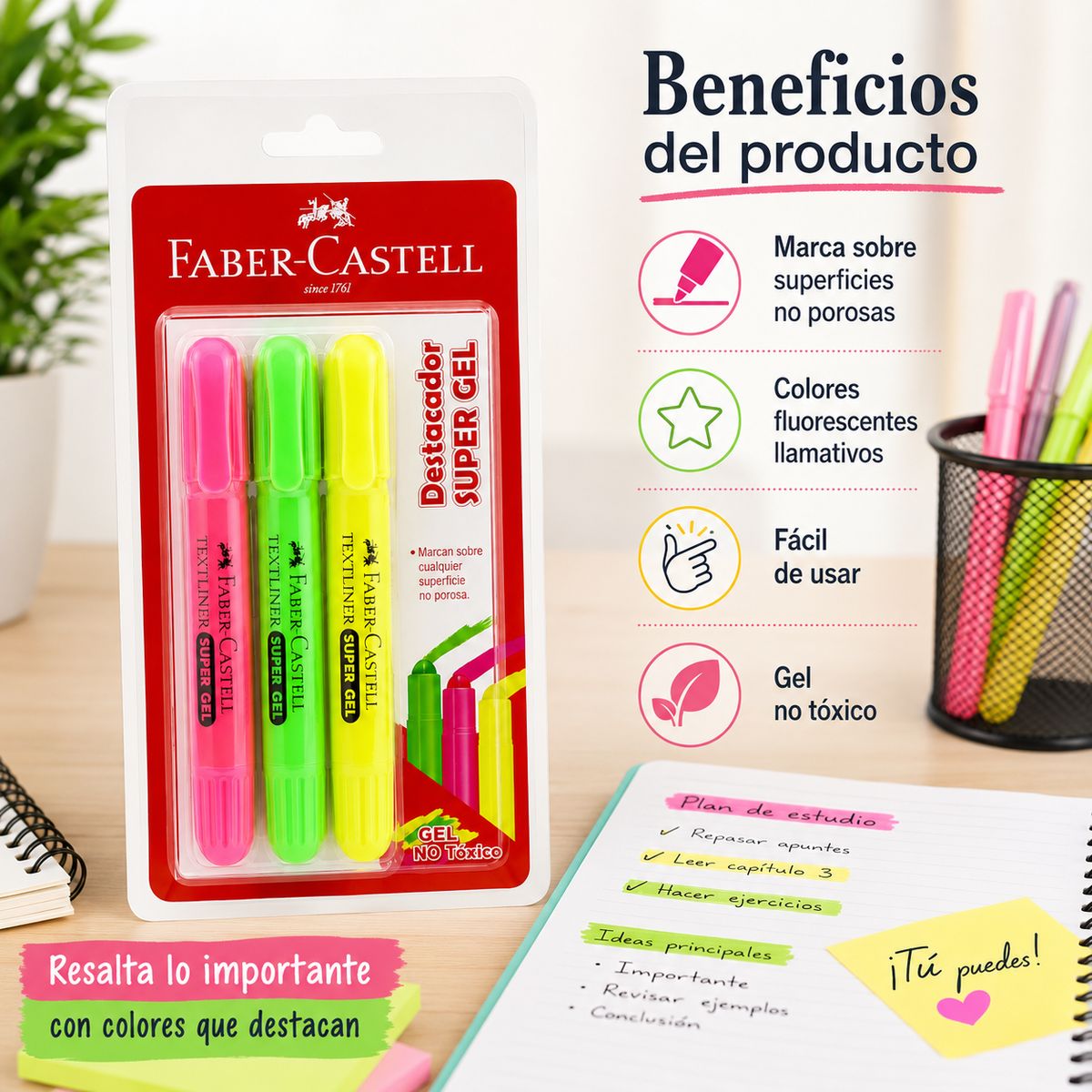 FABER-CASTELL - Destacadores Super Gel Faber-Castell x3 Colores