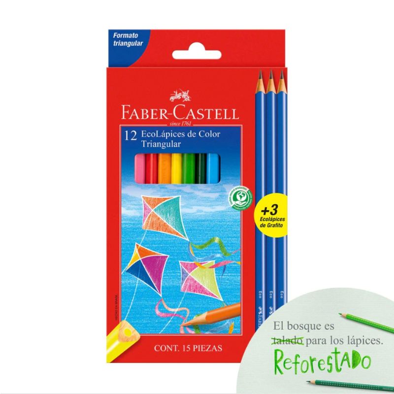 FABER-CASTELL - Ecolápiz x12 largos triangular + 3 Grafitos