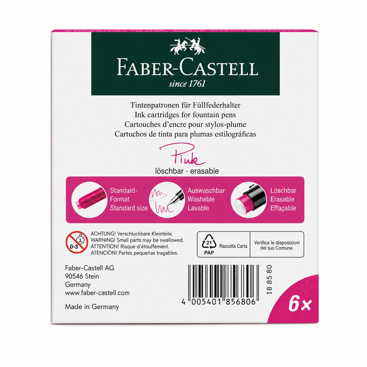 FABER-CASTELL - Cartuchos Repuesto De Tinta Fucsia Faber-Castell x6 und.