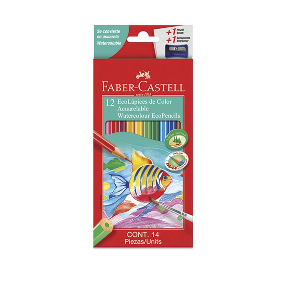 FABER-CASTELL - Lápices Acuarela Faber-Castell x12 + Sacapunta + Pincel