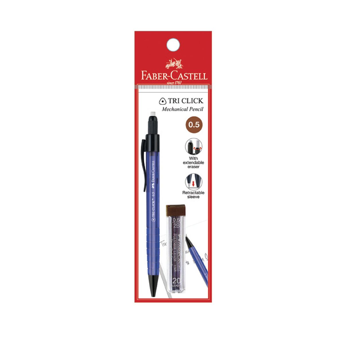 FABER-CASTELL - Portaminas Tri Click Faber-Castell 0.7mm Azul + minas x1