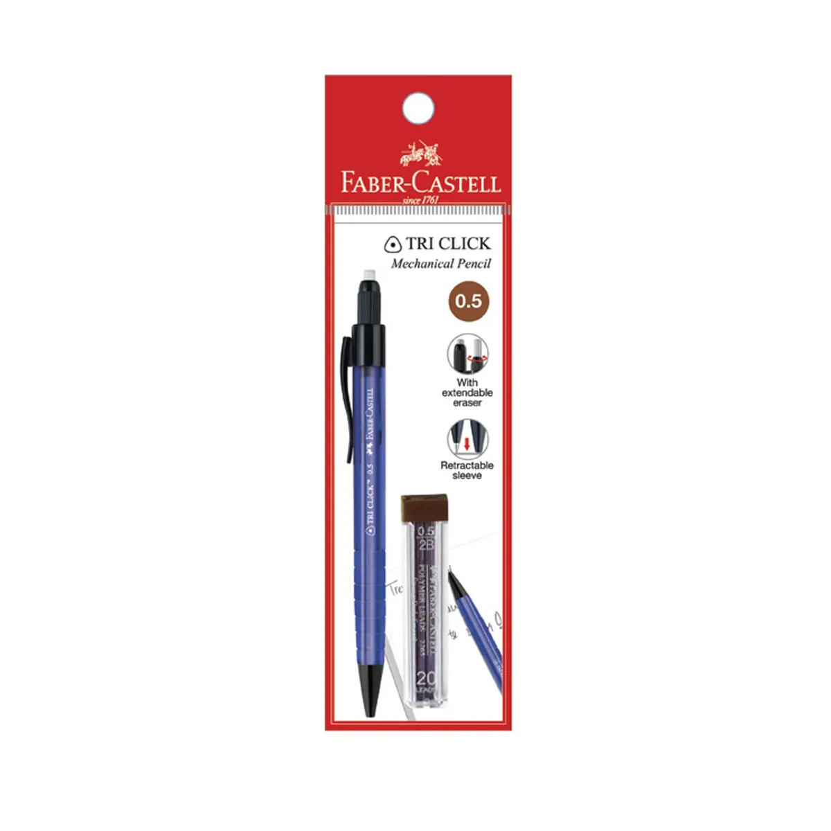 FABER-CASTELL - Portaminas Tri Click Faber-Castell 0.7mm Azul + minas x1