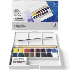 WINSOR AND NEWTON - Set Acuarelas Cotman 16 Medio Godet + Accesorios