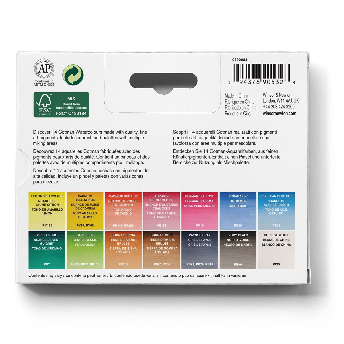 WINSOR AND NEWTON - Set de Acuarelas Cotman Winsor & Newton 14 Medias Pastillas
