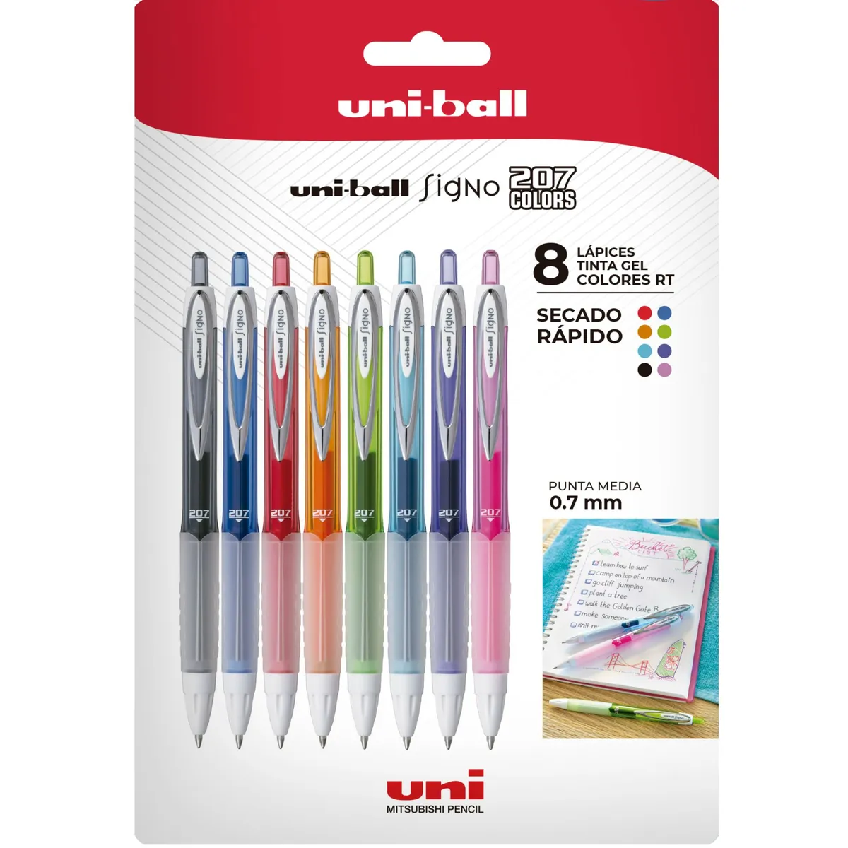 UNI BALL - Lápices Gel Uniball Retráctiles Signo 207F x8 Colores
