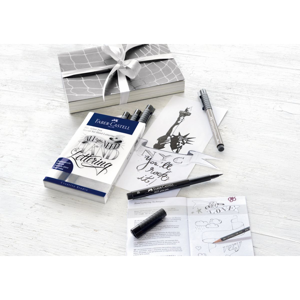 FABER-CASTELL - Marcador Lettering Tonos Negros Faber-Castell x8 uds.