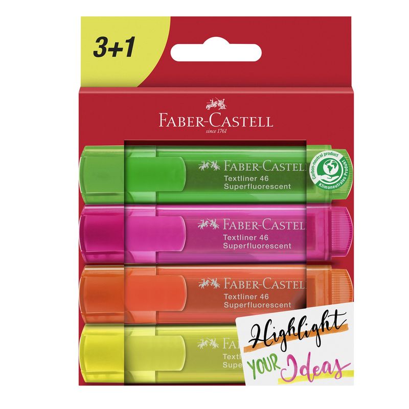FABER-CASTELL - Destacador 46 Super Fluor Faber-Castell x4 Colores