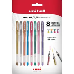 UNI BALL - Lápices Gel Uniball Signo-120 x8 Colores Metálicos