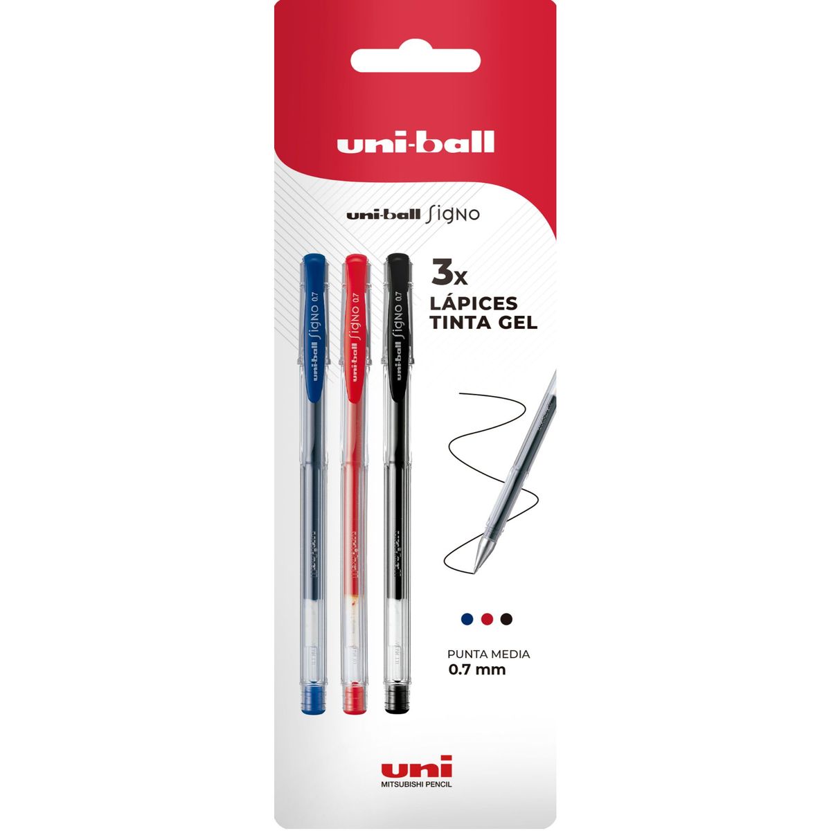 UNI BALL - Lápices Gel Uniball Signo-100 0.7mm x3 azul7rojo/negro
