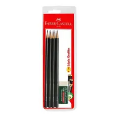 FABER-CASTELL - Lápices Grafito x3 uds. + Goma de Borrar