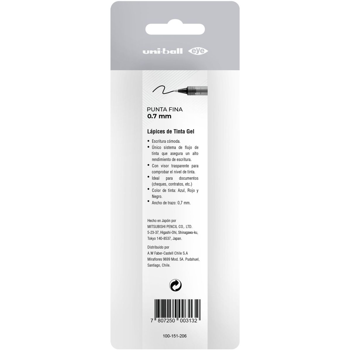 UNI BALL - Lápices Gel Uniball Eye BC x3 Colores azul/rojo/negro