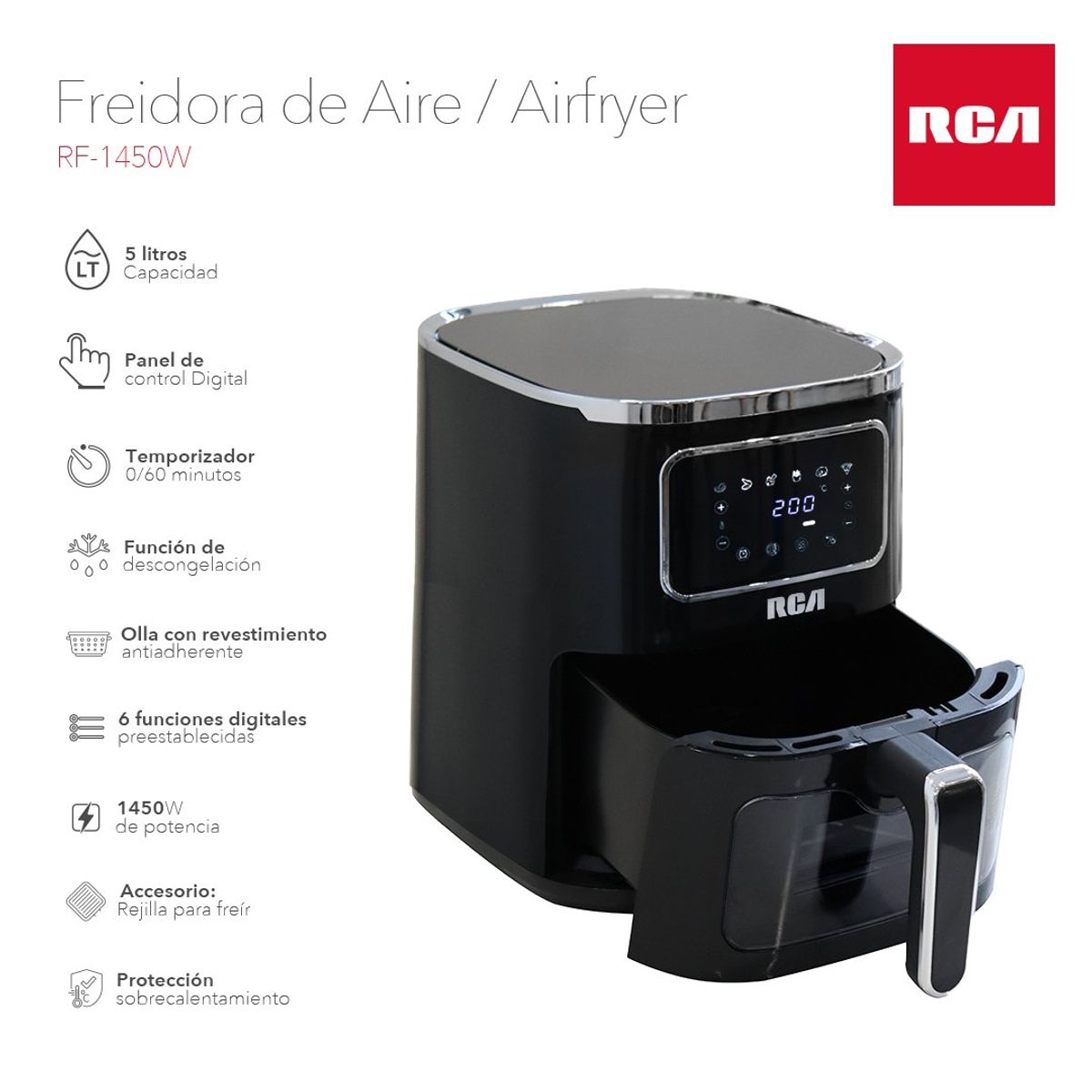 RCA - Freidora de Aire Digital RCA RF-1450W 5L