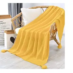 ANGELES DEL HOGAR - Manta o piecera para sofa y camas tejida con Borlas 130xm x 150cm