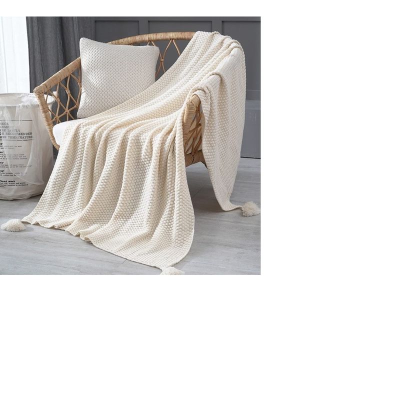 ANGELES DEL HOGAR - Manta o piecera para sofa y camas tejida con Borlas 130xm x 150cm