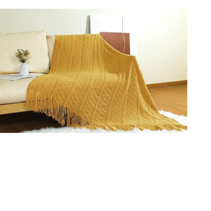 ANGELES DEL HOGAR - Manta o piecera para sofa y camas tejida con flecos 127xm x 172cm