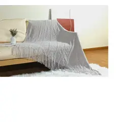 ANGELES DEL HOGAR - Manta o piecera para sofa y camas tejida con flecos 127xm x 172cm