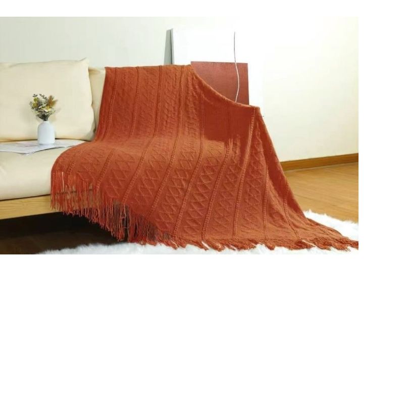 ANGELES DEL HOGAR - Manta o piecera para sofa y camas tejida con flecos 127xm x 172cm