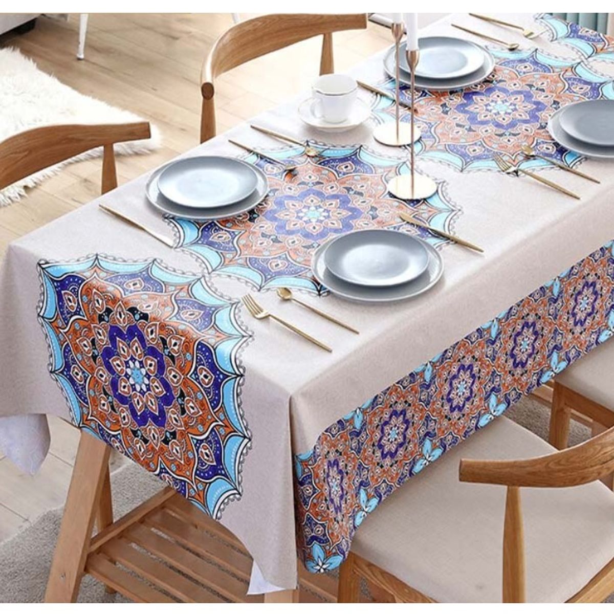 COMPRAPO - Mantel Antimanchas Mod. Orange Mandals 140 X 220 Cm Rectangular