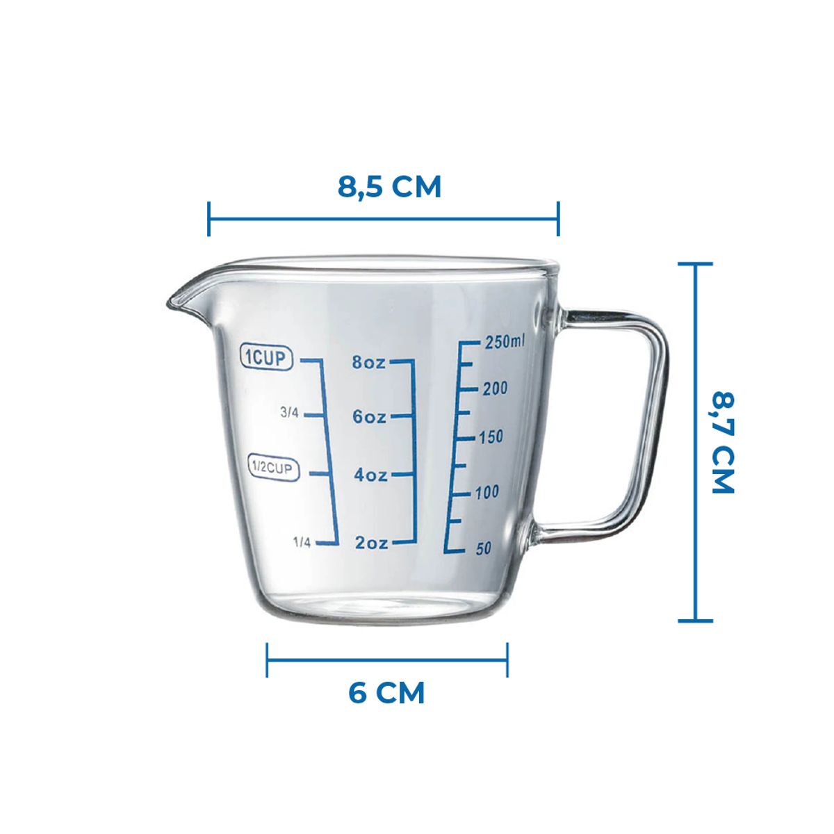 GENERICO - Taza Medidora De Vidrio, Jarra Medidora 250 Ml