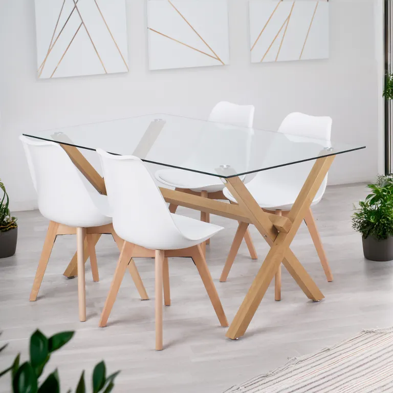 Comedor Moderno Mesa Xinia 140X90 + 4 Sillas Tulip Blanca - Elegante Blanco COMXINIA1304TULIPBLANC