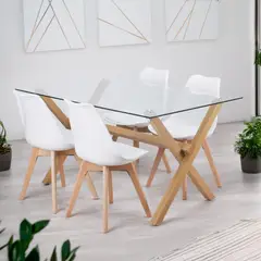 PANDALINO - Comedor Moderno Mesa Xinia 140X90 + 4 Sillas Tulip Blanca - Elegante