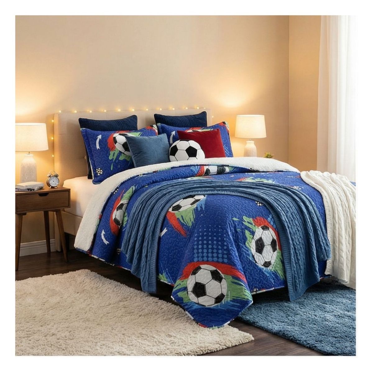 GENERICO - Cubrecama Sherpa 1.5 Plazas - Azul Balones M942