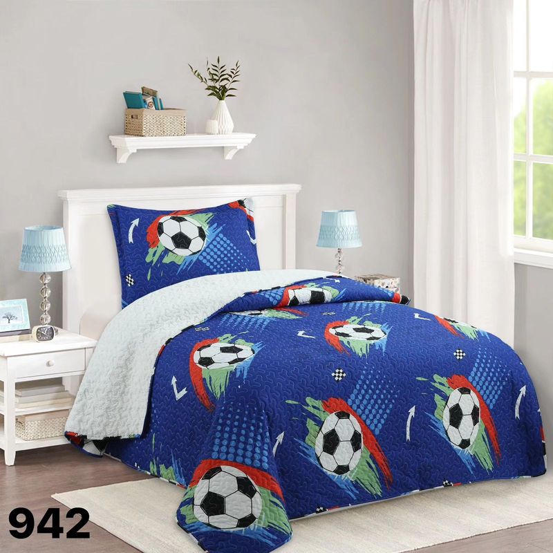 GENERICO - Cubrecama Sherpa 1.5 Plazas - Azul Balones M942.