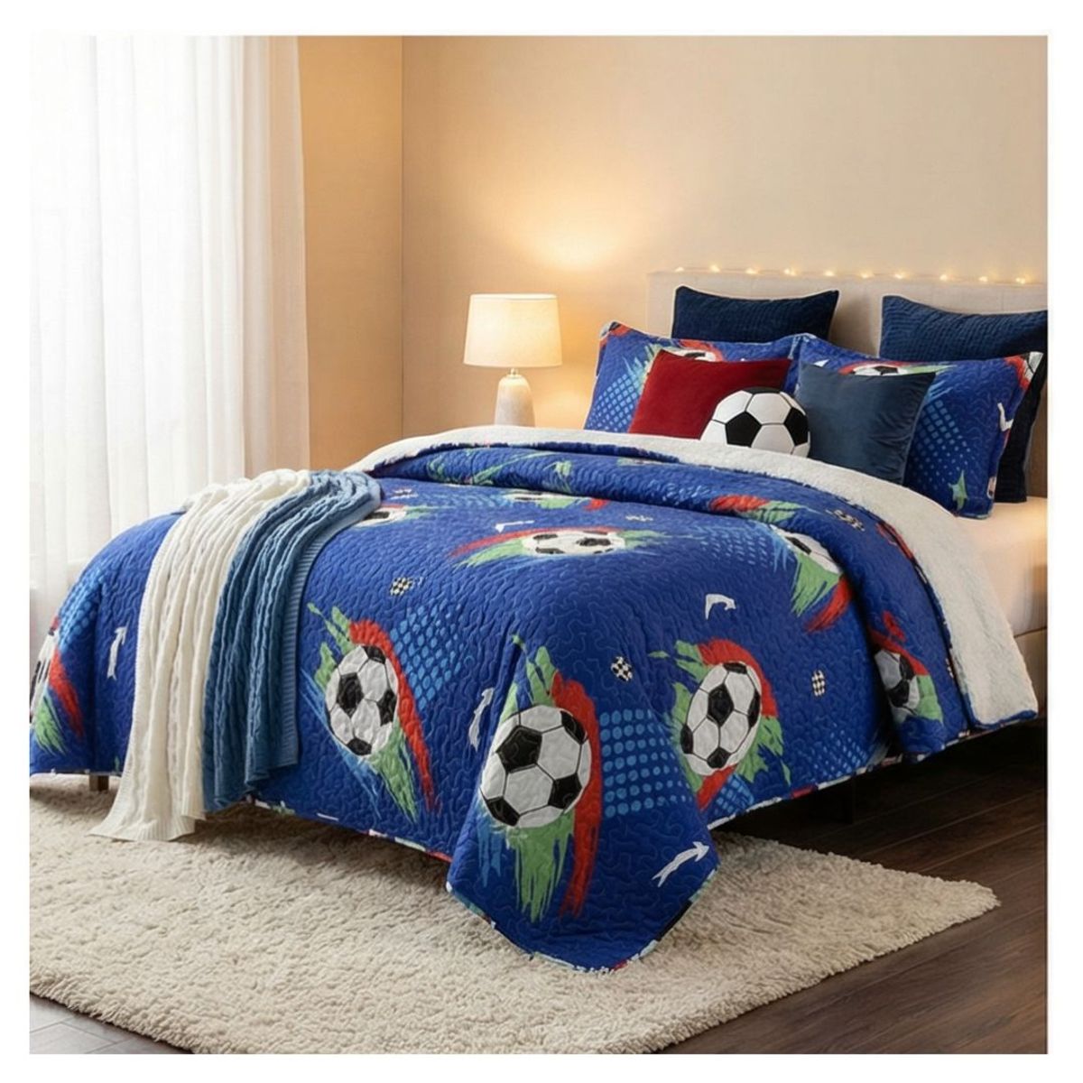 GENERICO - Cubrecama Sherpa 1.5 Plazas - Azul Balones M942